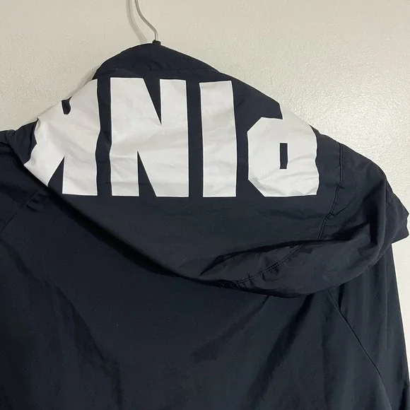 Victoria Secret PINK Jacket Wind Breaker X Blue & White Hooded Zip Up XS/S - Picture 11 of 13